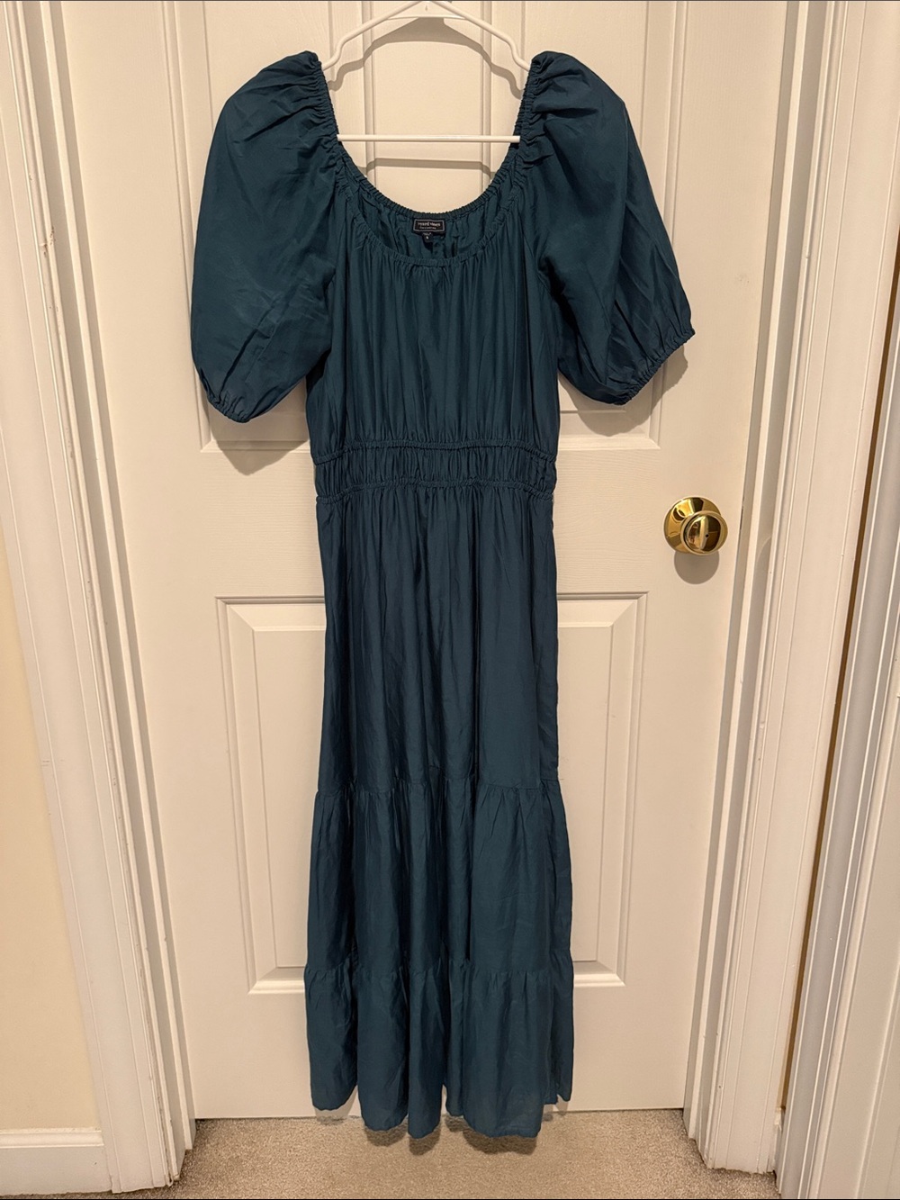 Vineyard Vines Teal Puff Sleeve Tiered Maxi